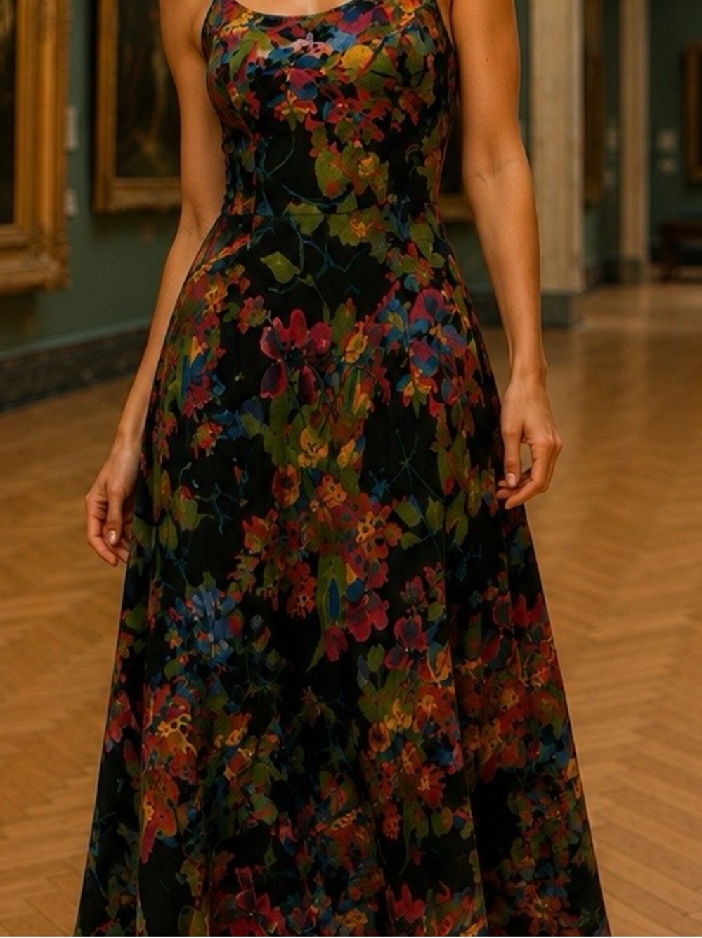 Carole Little Vintage 90's Multicolor Floral X-Back Design Midi Dress Size 4 - Picture 3 of 10